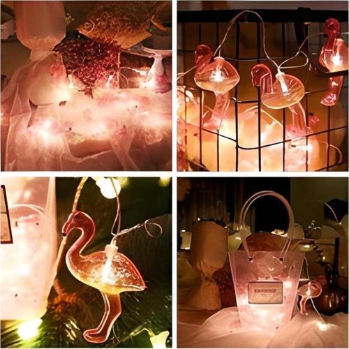 Pilli Led Flamingo Dekoratif Işık Zinciri 10Lu Aydınlatma 1,5 Mt