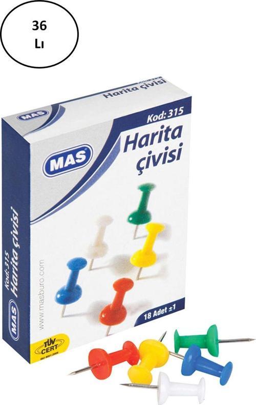 Renkli Harita Çivisi Silindirik 36'Lı