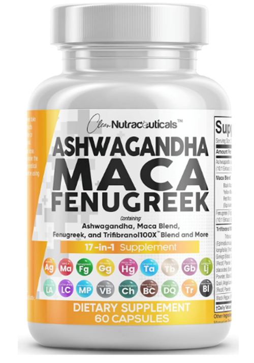 Clean Nutraceuticals Ashwagandha 5000mg Maca Root 2000mg Fenugreek 3000mg  with Tongkat Ali Ginseng