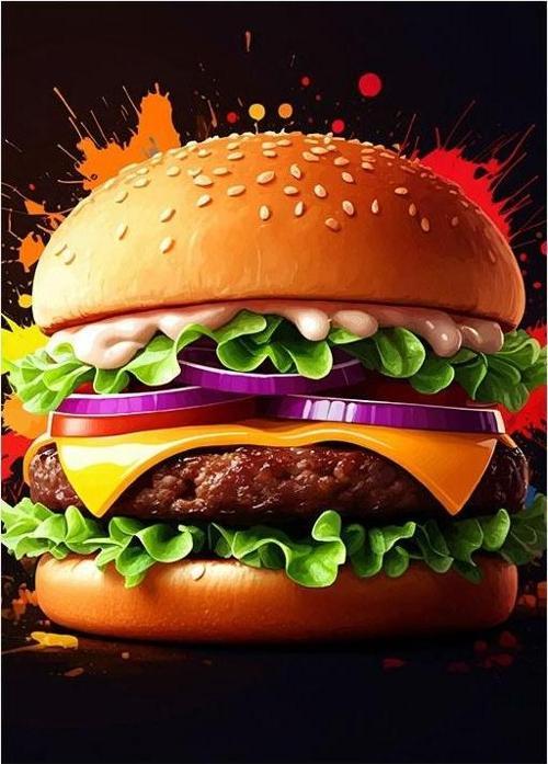 Lezzetli Hamburger Çizimi Art Mdf Tablo