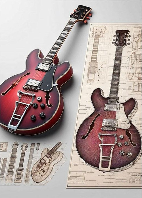İkiz Elektro Gitar Çizimi Mdf Tablo