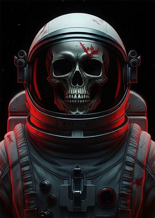 Astronot Kafatası Figürü Desenli Mdf Tablo
