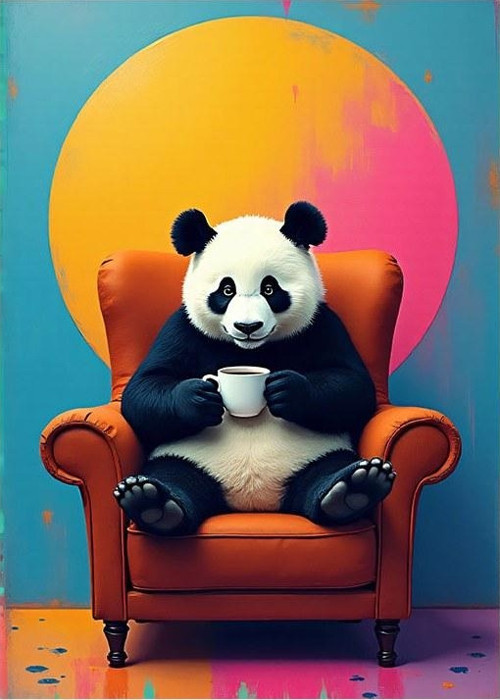 Koltuğunda Oturan Panda Dekoratif ahşap Tablo