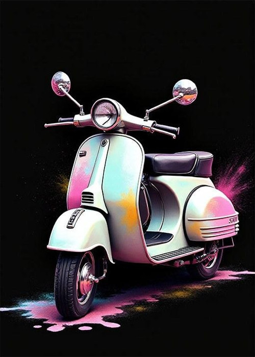 Klasik Vespa Motoru Desenli Ahşap Tablo