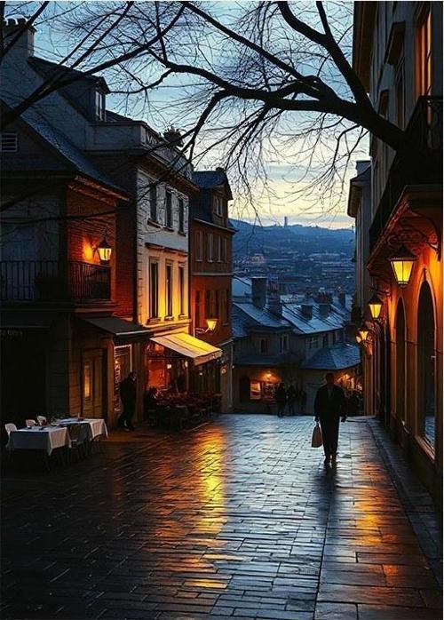 Gece Sokak Manzarası Mdf poster
