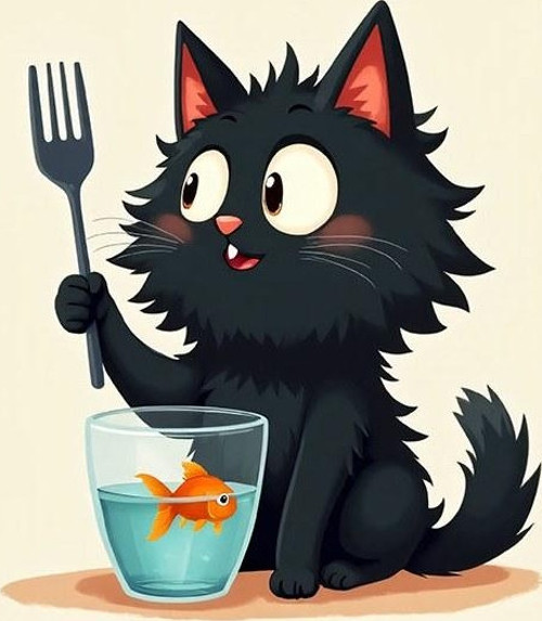 Çatal Tutan Kedi Desenli Mdf Tablo