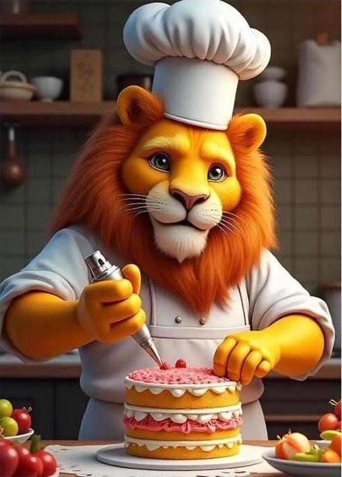 Pastacı Aslan Şefi Modern Ahşap Tablo