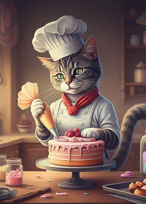 Pastacı Kedi Figürü Desenli Mdf Tablo