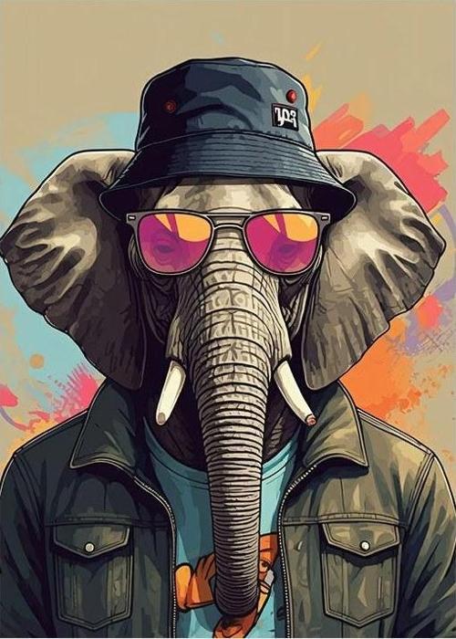 Şapkalı Fil Çizimi Tasarım Mdf Tablo