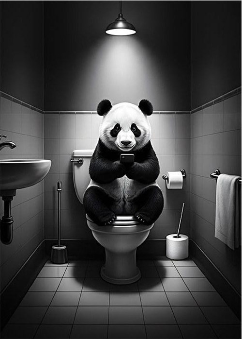 Tuvalette Oturan Panda Model Mdf tablo