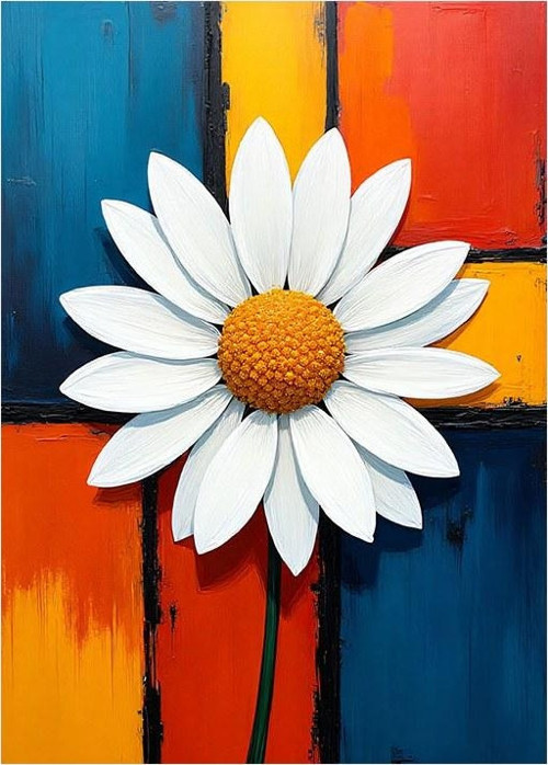 Beyaz Papatya Çizimi Desenli Ahşap Tablo