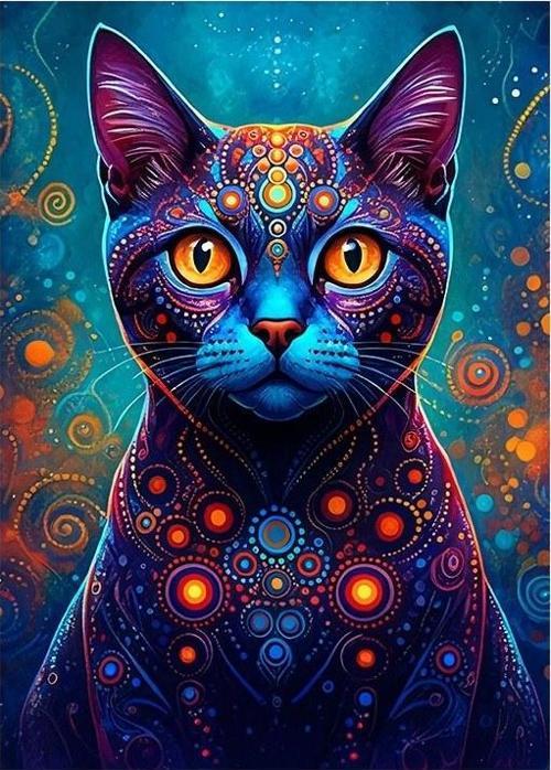 Renkli Soyut Kedi Modern Mdf Tablo