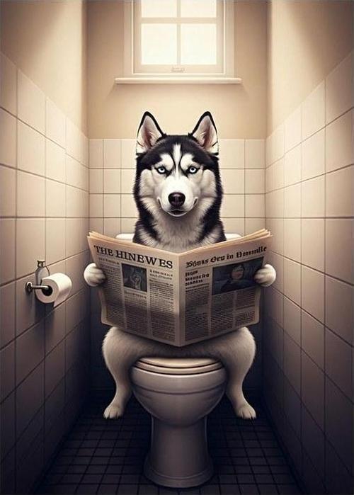 Tuvalette Gazete Okuyan Kurt Hediyelik Ahşap Tablo