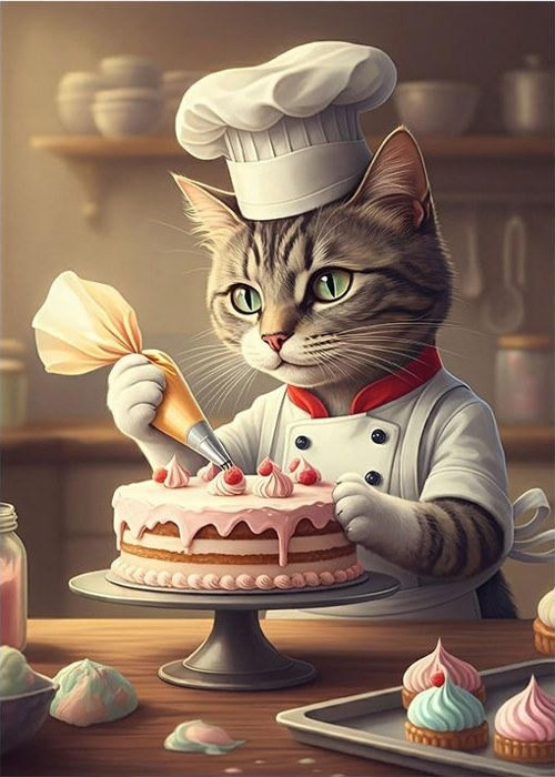 Pastacı Kedi Şef Art Mdf Tablo