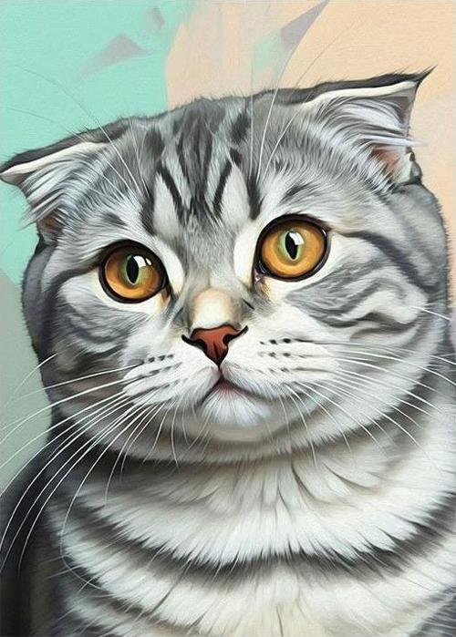 Sevimli Gri Kedi Çizimi Dekoratif ahşap Tablo