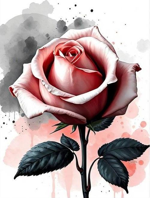 Pembe Gül Çizimi Tasarım Ahşap Tablo