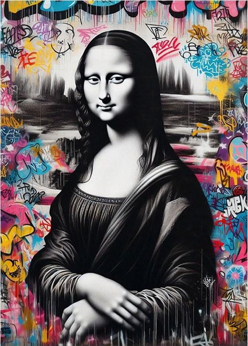 Graffiti İle Mona Lisa Modern Ahşap Tablo