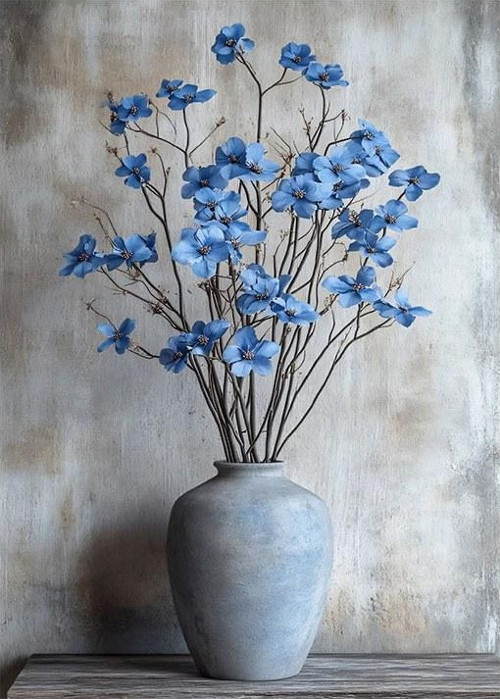 Vazoda Mavi Çiçekler Modern Mdf Tablo