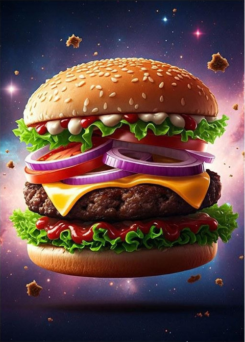 Uzay Ve Hamburger Sanatı Modern Ahşap Tablo