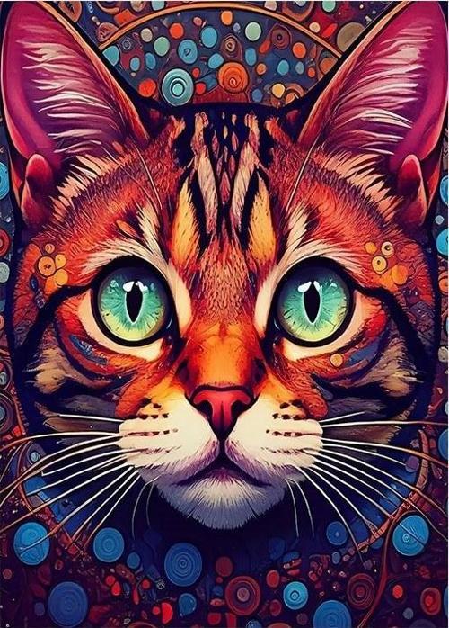 Renkli Soyut Kedi Art Mdf Tablo