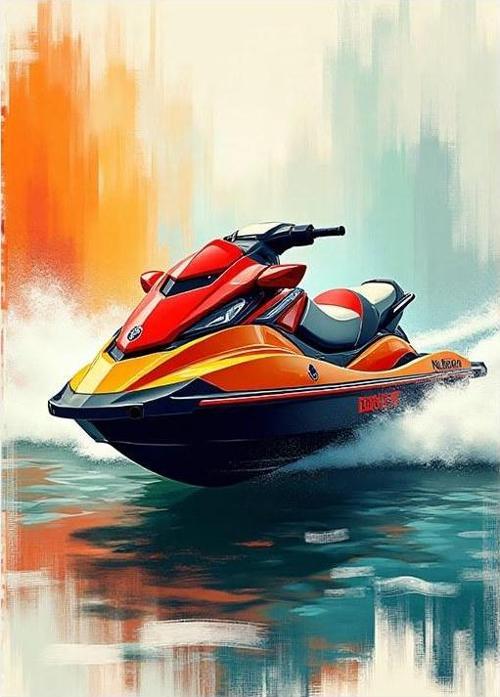 Renkli Jet Ski Çizimi Hediyelik Mdf Tablo
