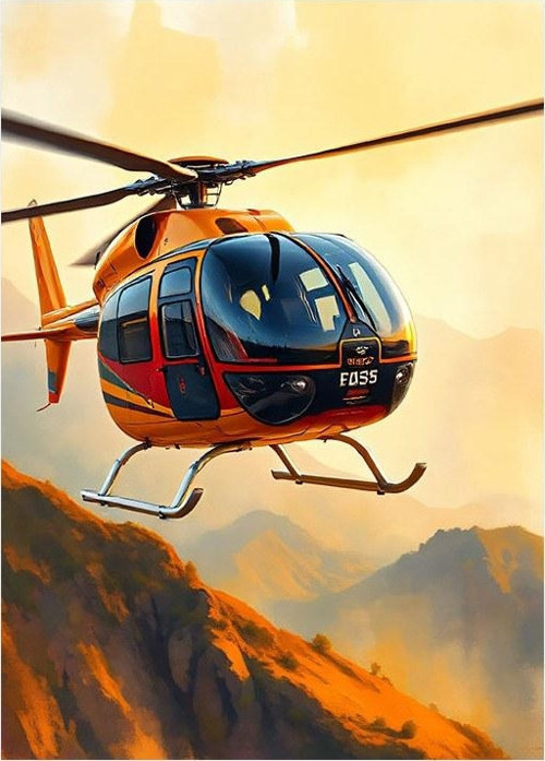 Dağ Manzarasında Helikopter Model Ahşap Tablo