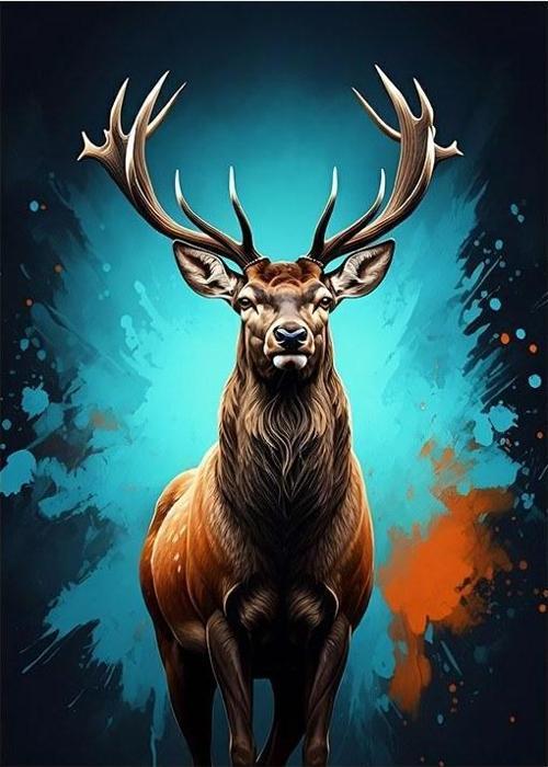 Boynuzlu Geyik Çizimi Art Mdf Poster