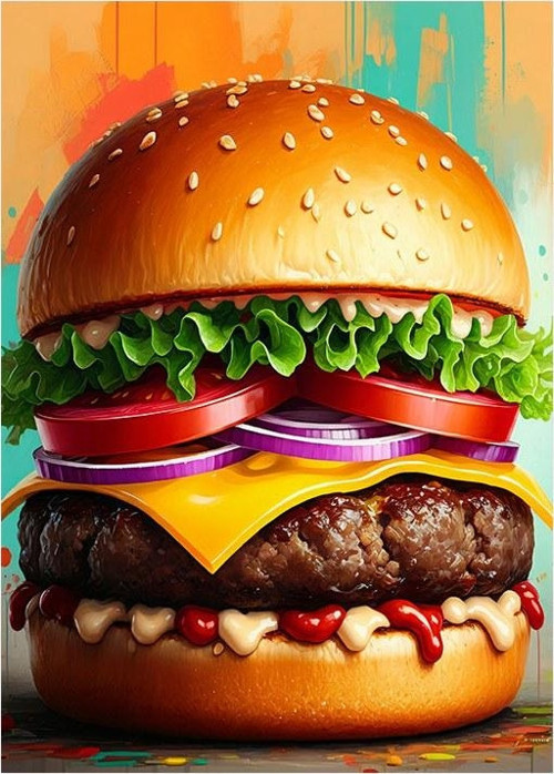 Katlı Hamburger Görseli Dekoratif ahşap Tablo