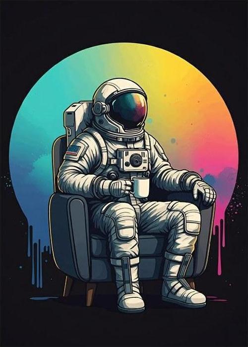 Renkli Uzay Temalı Astronot Mdf Tablo