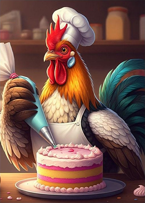 Pasta Yapımında Horoz Şef Desenli Ahşap Tablo