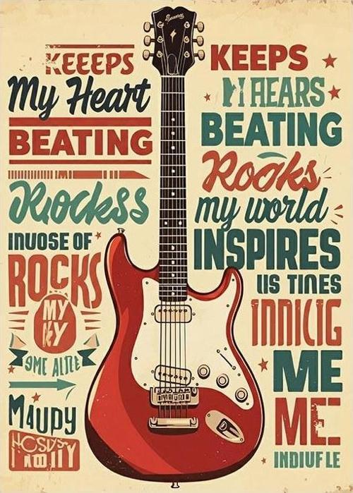 Rock Müzik Temalı Poster Art Mdf Tablo