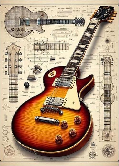 Elektro Gitar Teknik Çizim Mdf poster