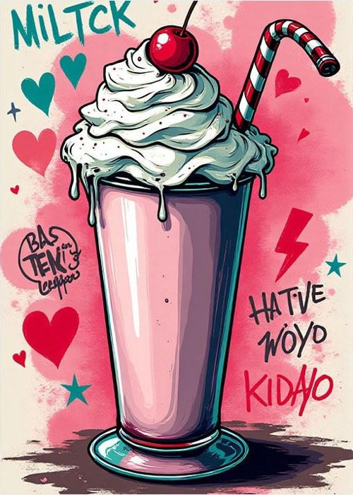 Renkli Milkshake Tasarımı Desenli Ahşap Tablo