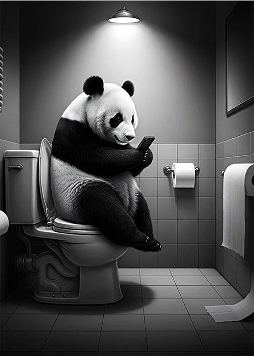 Tuvalette Oturan Panda Mdf poster