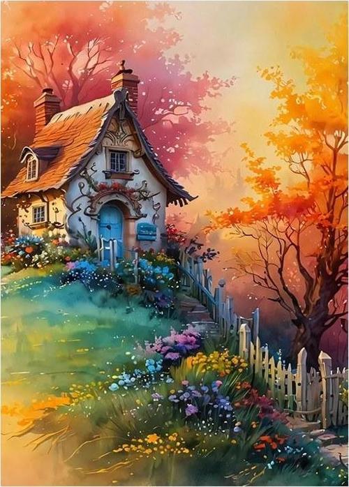 Masalsı Ev Ve Bahçe Görseli Art Mdf Poster