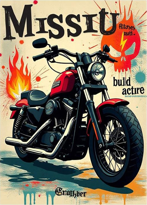Retro Stilde Motosiklet Posteri Hediyelik Ahşap Tablo