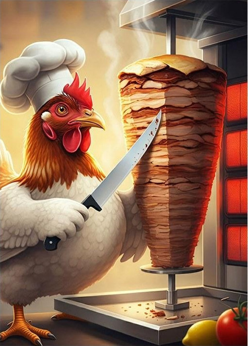 Döner Kesimi Yapan Tavuk Tasarım Ahşap Tablo