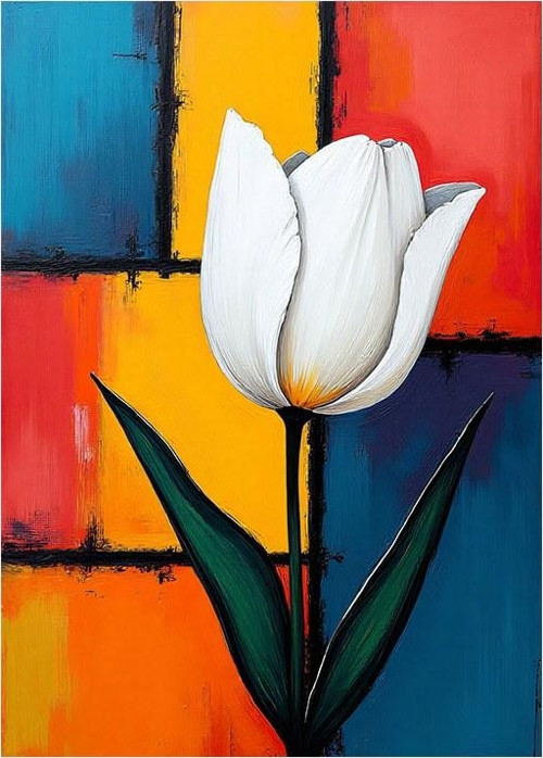 Renkli Beyaz Lale Dekoratif ahşap Tablo