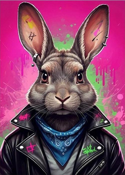 Deri Ceketli Renkli Tavşan Modern Ahşap Tablo