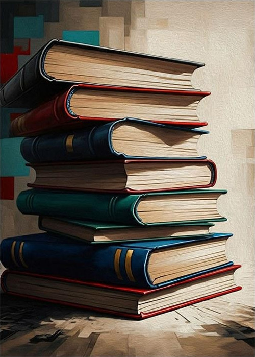 Yığın Halindeki Kitaplar Desenli Ahşap Tablo