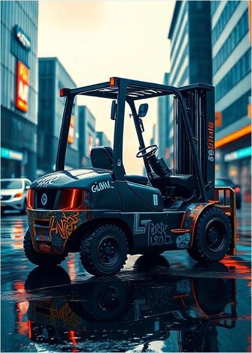 Modern Şehirde İş Makinesi Tasarım Ahşap Tablo