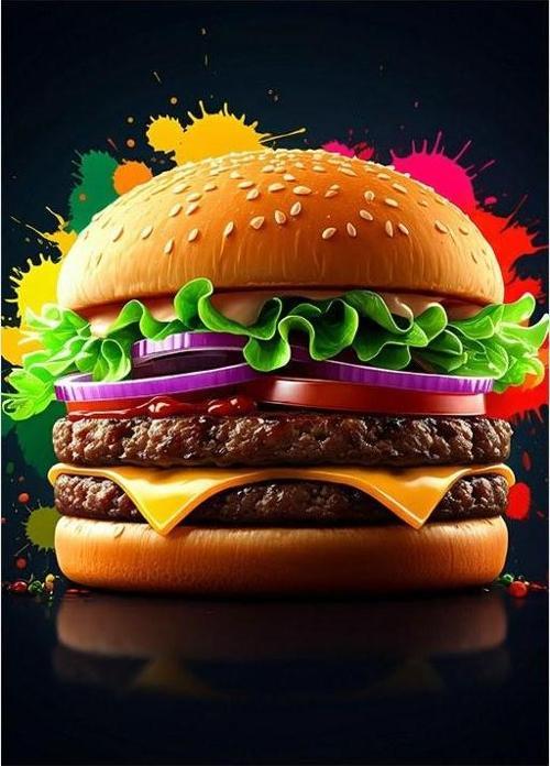 Şehirdeki Renkli Hamburger Art Mdf Tablo