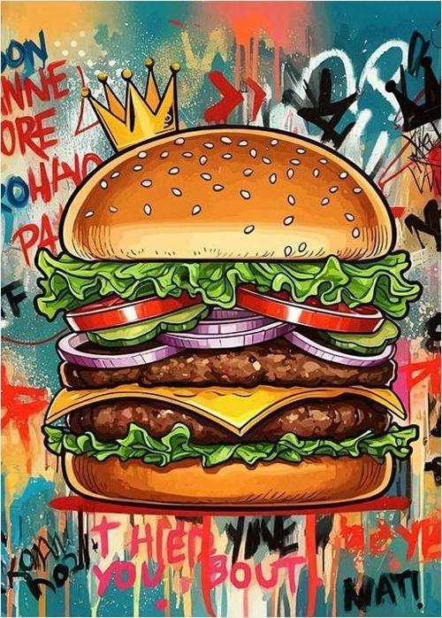 Renkli Ve Katmanlı Hamburger Çizimi Dekoratif Mdf Tablo