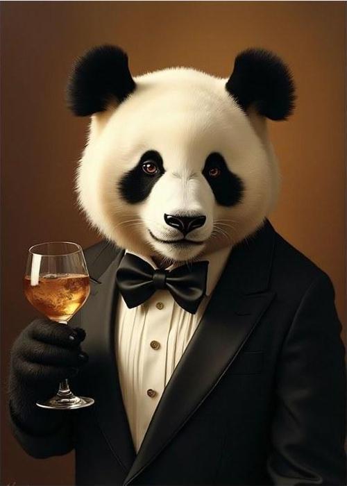 Şık Siyah Takım Elbiseli Panda Desenli Mdf Tablo