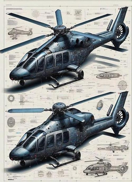 Helikopter Şeması Ve Teknik Çizim Mdf poster
