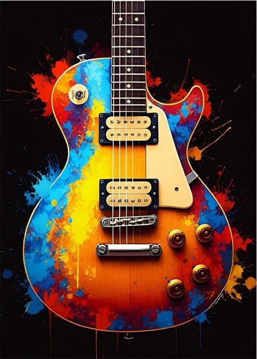 Renkli Elektro Gitar Dekoratif ahşap Tablo