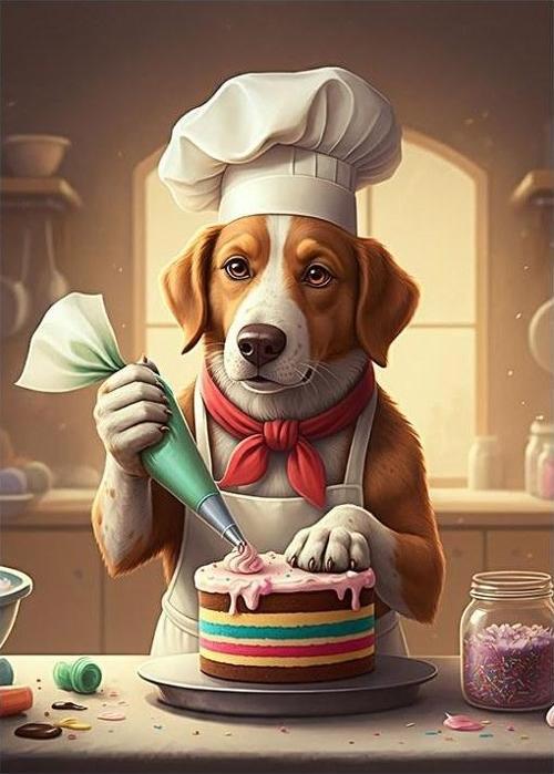 Tatlı Yapan Sevimli Köpek Model Ahşap Tablo