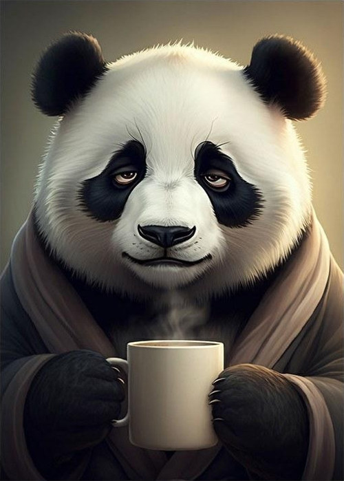 Kahve İçen Panda Art Mdf Tablo