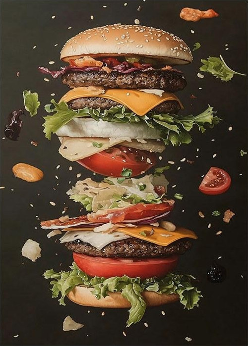 Kat Kat Lezzetli Hamburger Model Ahşap Tablo