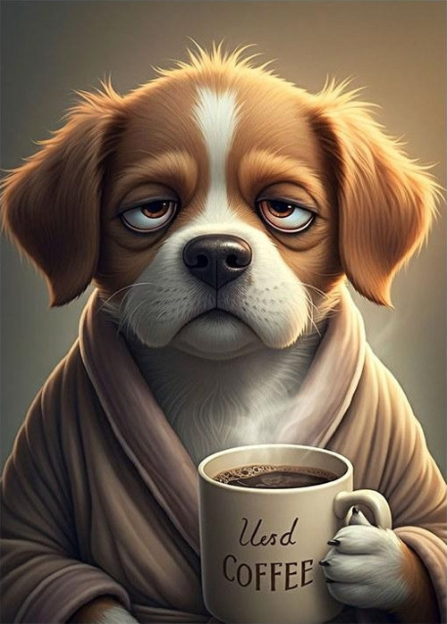 Kahve Tutkunu Yavru Köpek Hediyelik Ahşap Tablo